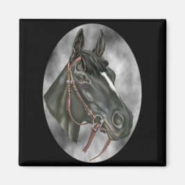 Íman Impressão de retrato de arte eqüina cavalo preto