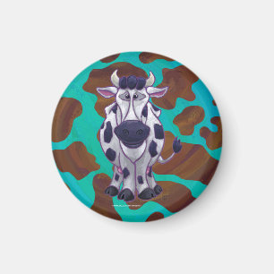 Íman Impressão de Vaca Marrom e Teal