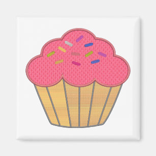 Íman Impressão do bordado do Cupcake do Morango