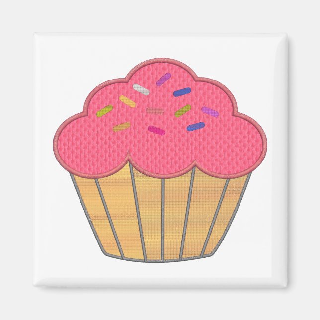 Íman Impressão do bordado do Cupcake do Morango (Frente)