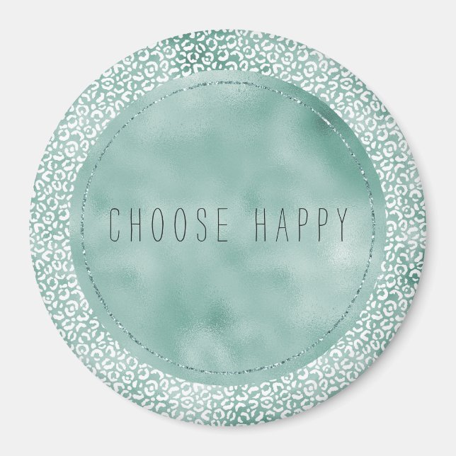 Íman Impressão do Leopardo Branco Girly Mint (Frente)