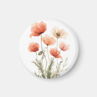 Íman Impressão Floral Aquarela Papoulas Coral