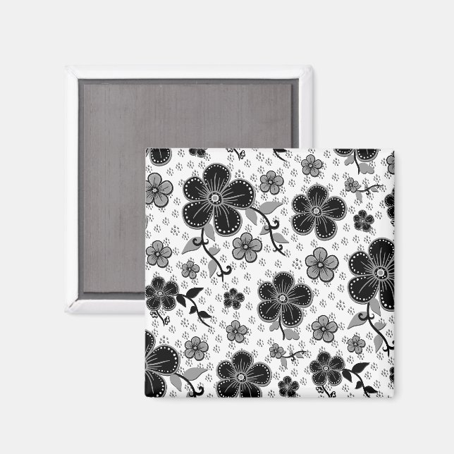 Íman Impressão Floral preto-e-branco (Front/Back)
