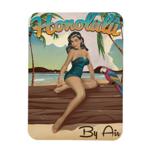 Íman Impressão retro do viagem do vintage de Honolulu