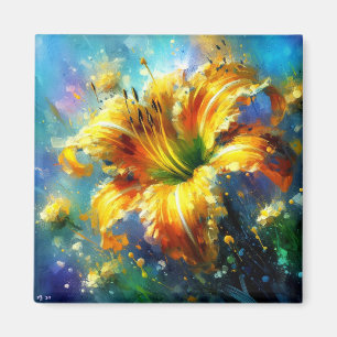 Íman Impressionista Floral Daylily Amarelo