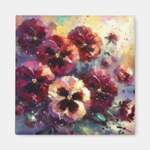 Íman Impressionista Maroon Pansies Floral Pintura
