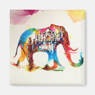 Íman Índia Elephant Viagens vintage Love Watercolor