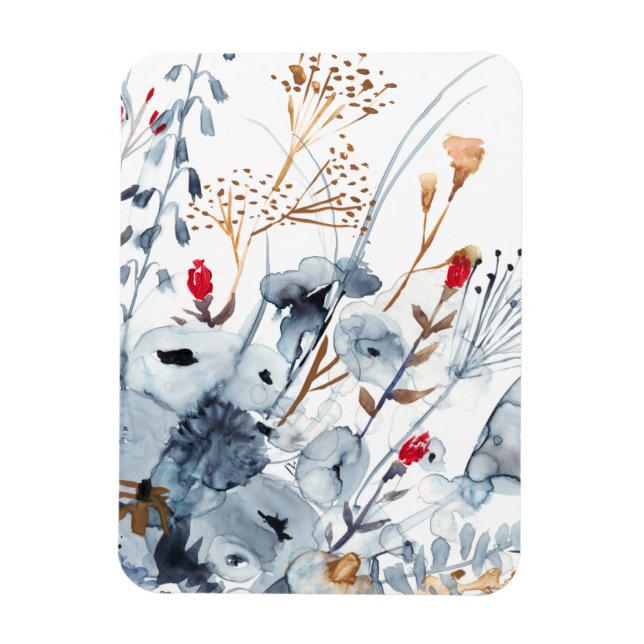 Íman Indigo & Ochre - Flores de Aquarela (Vertical)