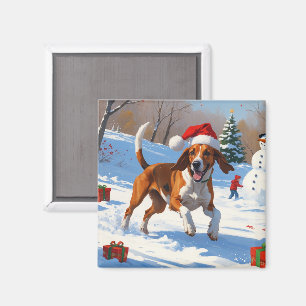 Íman Inglês Americano Foxhound Natal Festivo Neve
