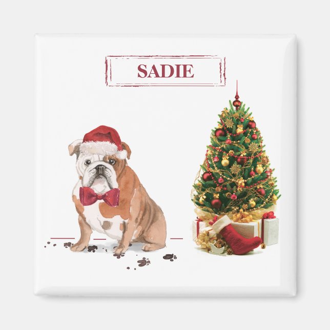 Íman Inglês Buldogue Engraçado Cachorro de Natal com Ár (Frente)