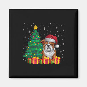 Íman Inglês Bulldog Santa Hat As Luzes De Natal