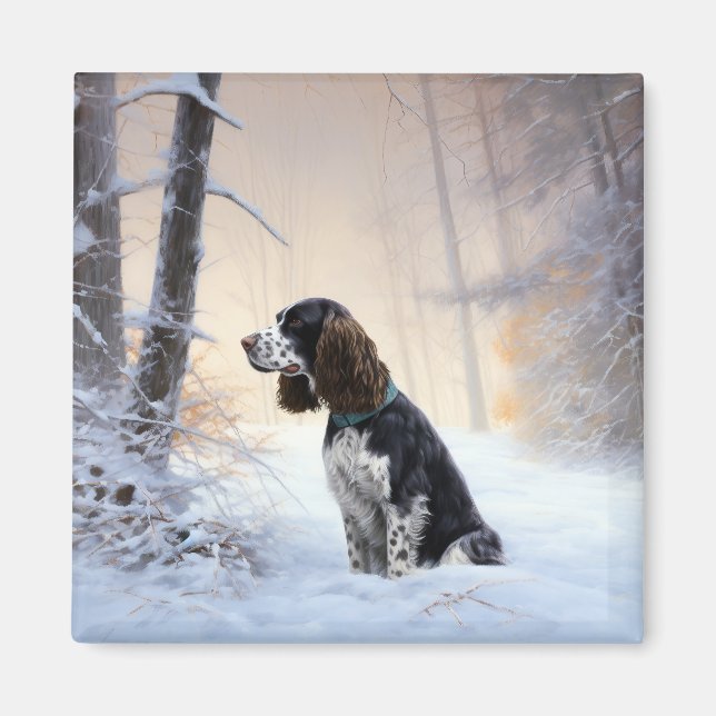 Íman Inglês Springer Spaniel Deixe-o nevar Natal (Frente)