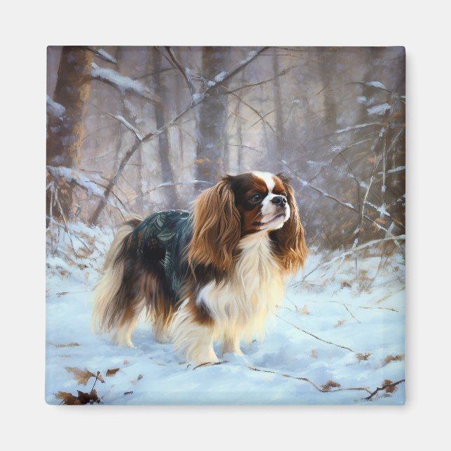 Íman Inglês Toy Spaniel Deixe-o nevar Natal (Frente)