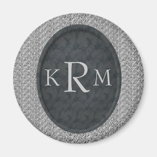 Íman Iniciais Monogramas Magneta Floral Preta