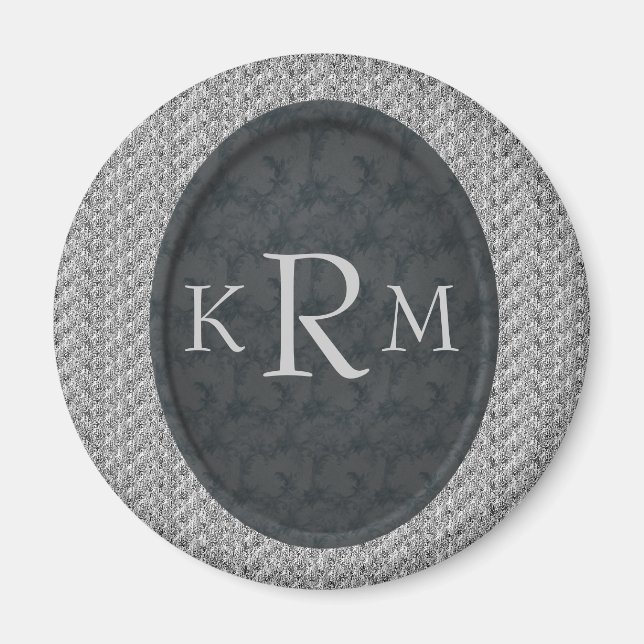 Íman Iniciais Monogramáticas Floral Preto Personalizado (Frente)