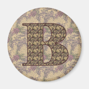 Íman Inicial de Monograma B Floral Vintage Elegante