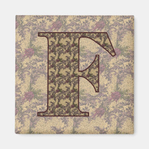 Íman Inicial de Monograma F Floral Vintage Elegante