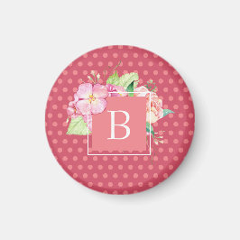 Íman Inicial Feminina Personalizada com Pontos Rosa e F