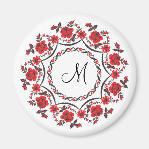 Íman Inicial personalizada anel do monograma dos rosas