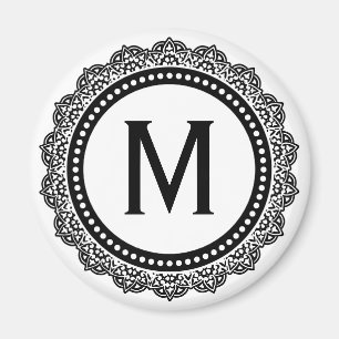Íman Inicial preto e branco do costume do medalhão