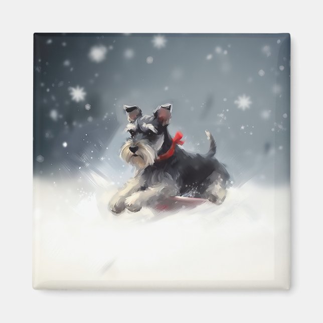 Íman Inverno de Natal de Miniatura Schnauzer (Frente)
