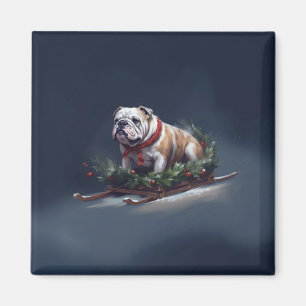 Íman Inverno de neve de Natal para Buldog