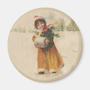 Íman Inverno Natal vintage Criança de Neve
