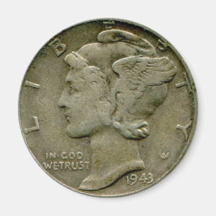 Íman inverso Mercury dime em 1943