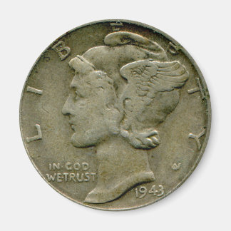 Íman inverso Mercury dime em 1943