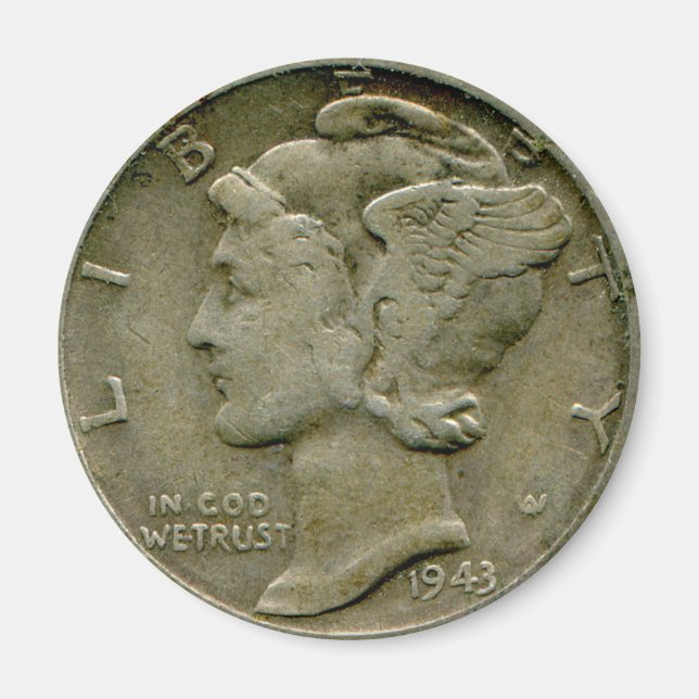 Íman inverso Mercury dime em 1943 (Frente)
