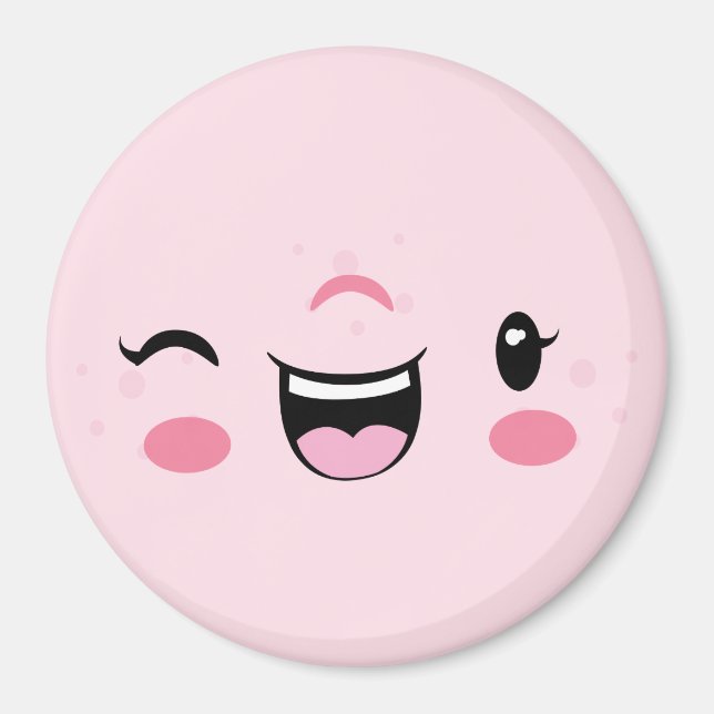 Íman Invertido Rosa Kawaii Face Magnet (Frente)