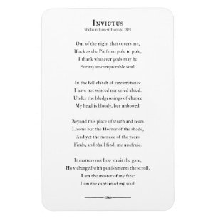 Íman Invictus Poem, imã de geladeira de citação insp