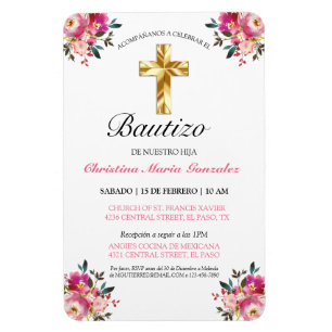 Íman Invitación bonita del bautismo de la cruz del oro