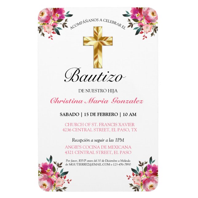 Íman Invitación bonita del bautismo de la cruz del oro (Vertical)
