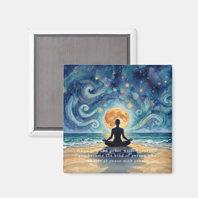 Íman Ioga Meditação Céu Noturno Estrelado Lua Praia Oce (Front/Back)