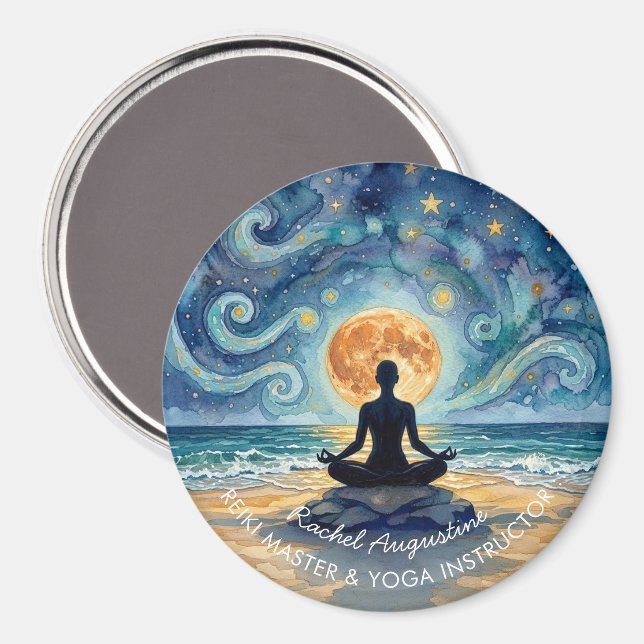 Íman Ioga Meditação Céu Noturno Estrelado Lua Praia Oce (Front/Back)