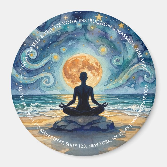 Íman Ioga Meditação Estrela Noite Céu Lua Oceano Praia (Frente)