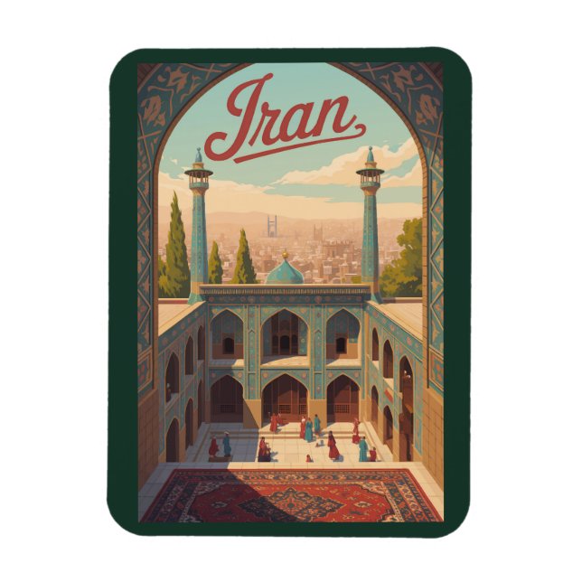Íman Iran Skyline Illustration Travel Art Vintage (Vertical)