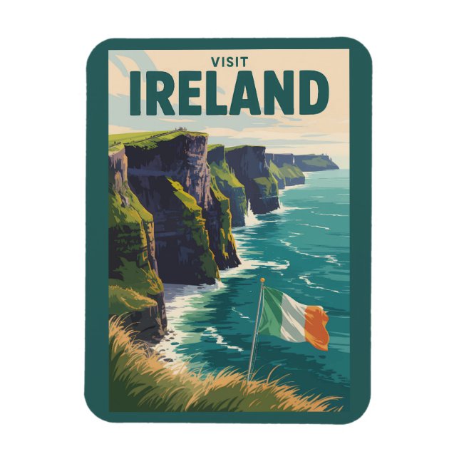 Íman Ireland Cliffs of Moher Illustration Travel Art (Vertical)
