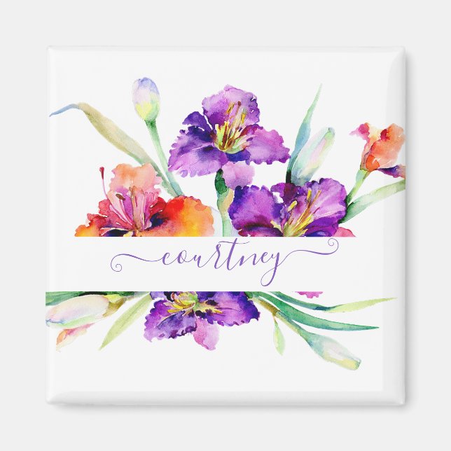 Íman Íris em aquarela roxa personalizada (Frente)