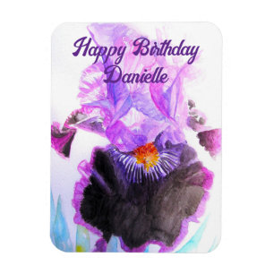 Íman Íris Roxa Flor de Aquarela Floral Aniversário