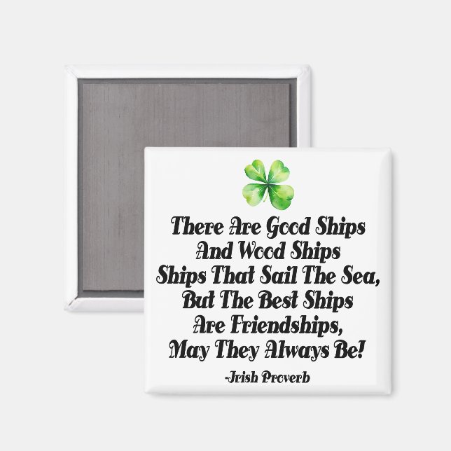 Íman Irish Friendship Ships Proverb Four Leaf Clover  (Front/Back)