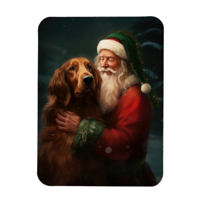 Íman Irish Red Setter Papai Noel Natal Festivo (Vertical)