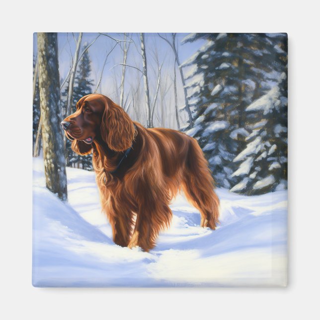 Íman Irish Setter Deixe-o nevar no Natal (Frente)
