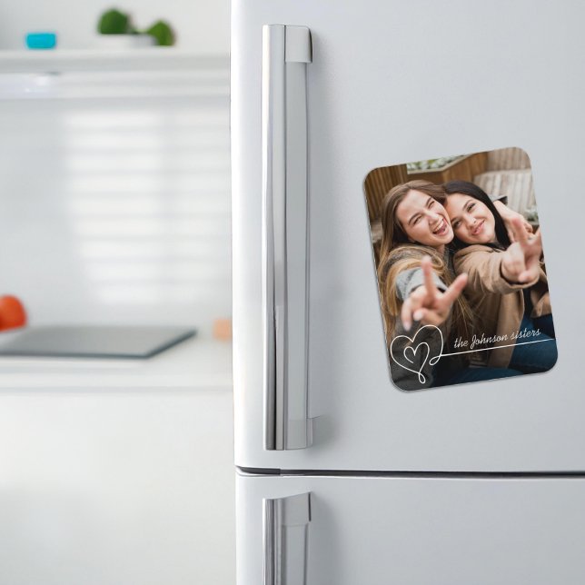 Íman Irmã Siblings Swirl Heart Keepsaame Foto (Sister Siblings Swirl Heart Keepsake Photo Magnet)