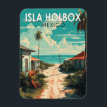 Íman Isla Holbox Mexico Viagem Art Vintage<br><div class="desc">Isla Holbox Mexico vetor art design. É parte da Reserva Natural de Yum Balam e separada do continente pela Lagoa de Yalahau,  que abriga flamingos e pelicanos.</div>