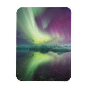Íman Islândia, Jokulsarlon. Luzes da Aurora Reflectidas