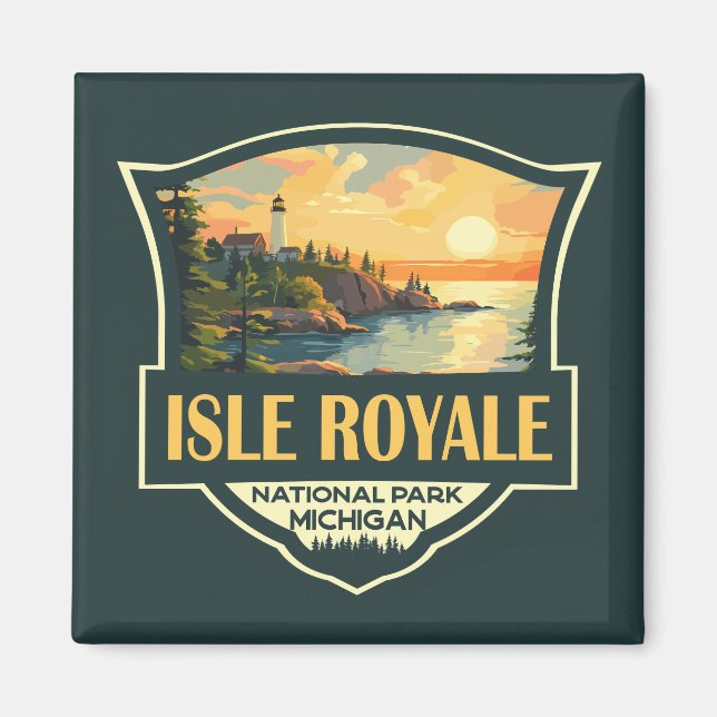 Íman Isle Royale National Park Ilustration Retro Crachá (Frente)
