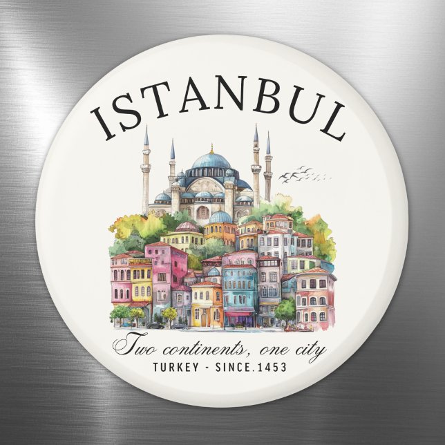 Íman Istanbul Turkey Watercolor Skyline city (Criador carregado)