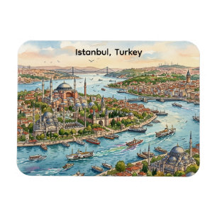 Íman Istanbul Turquia Hagia Sophia Aquarela